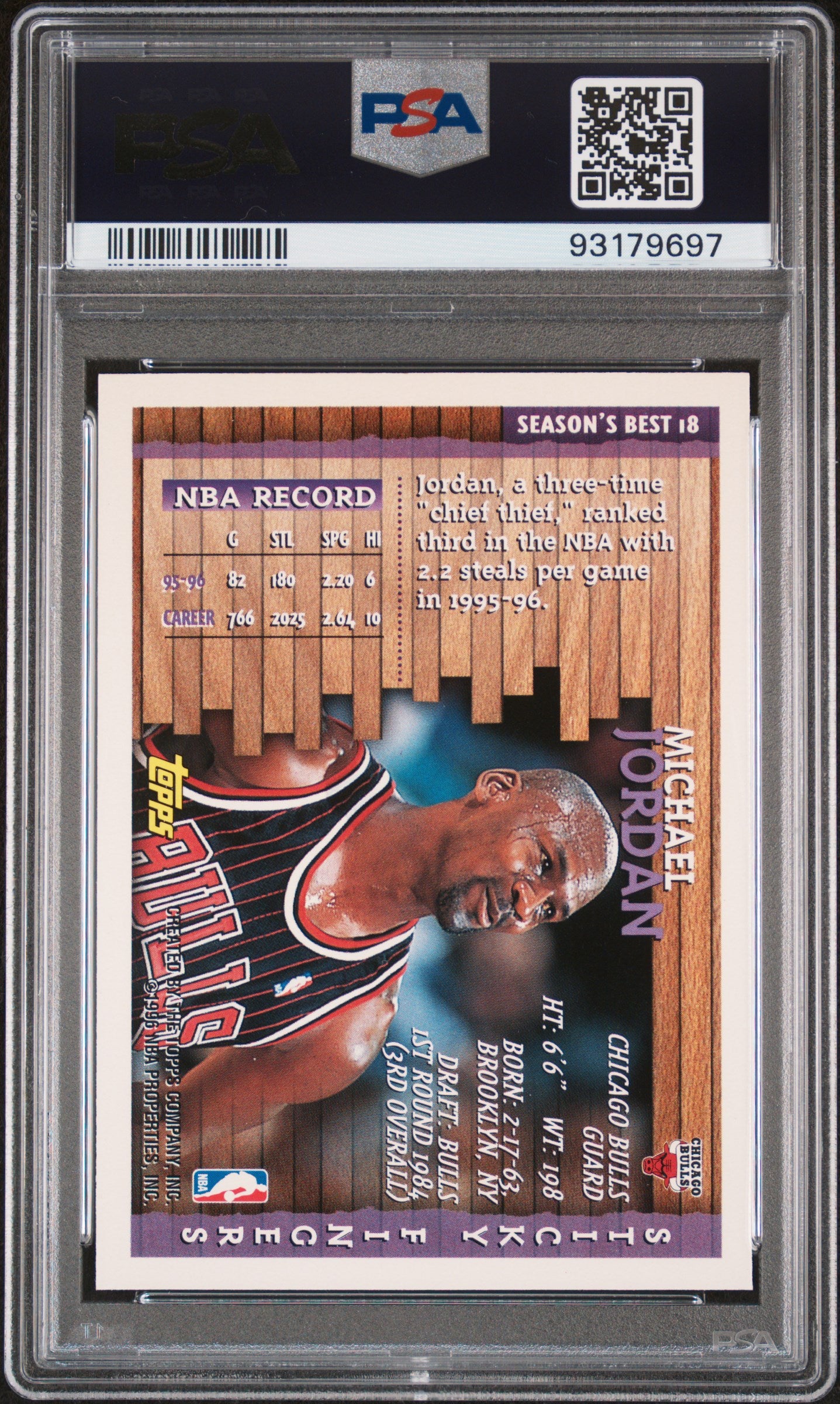 1996 Topps Season'S Best #18 Michael Jordan Season'S Best PSA 6 SN 93179697