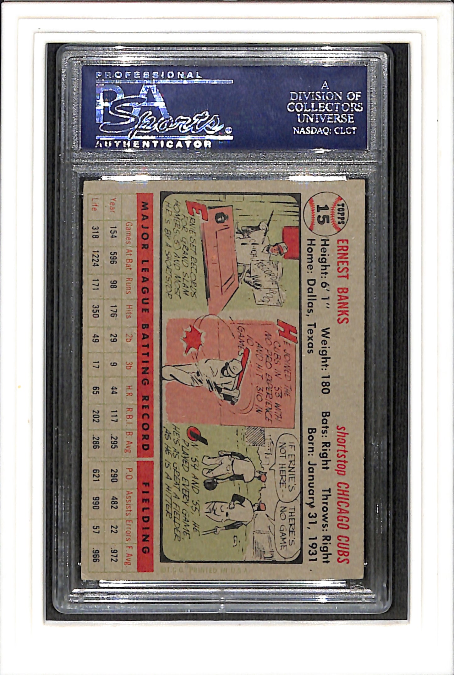 1956 Topps #15 Ernie Banks Gray Back PSA 4 SN 23369181