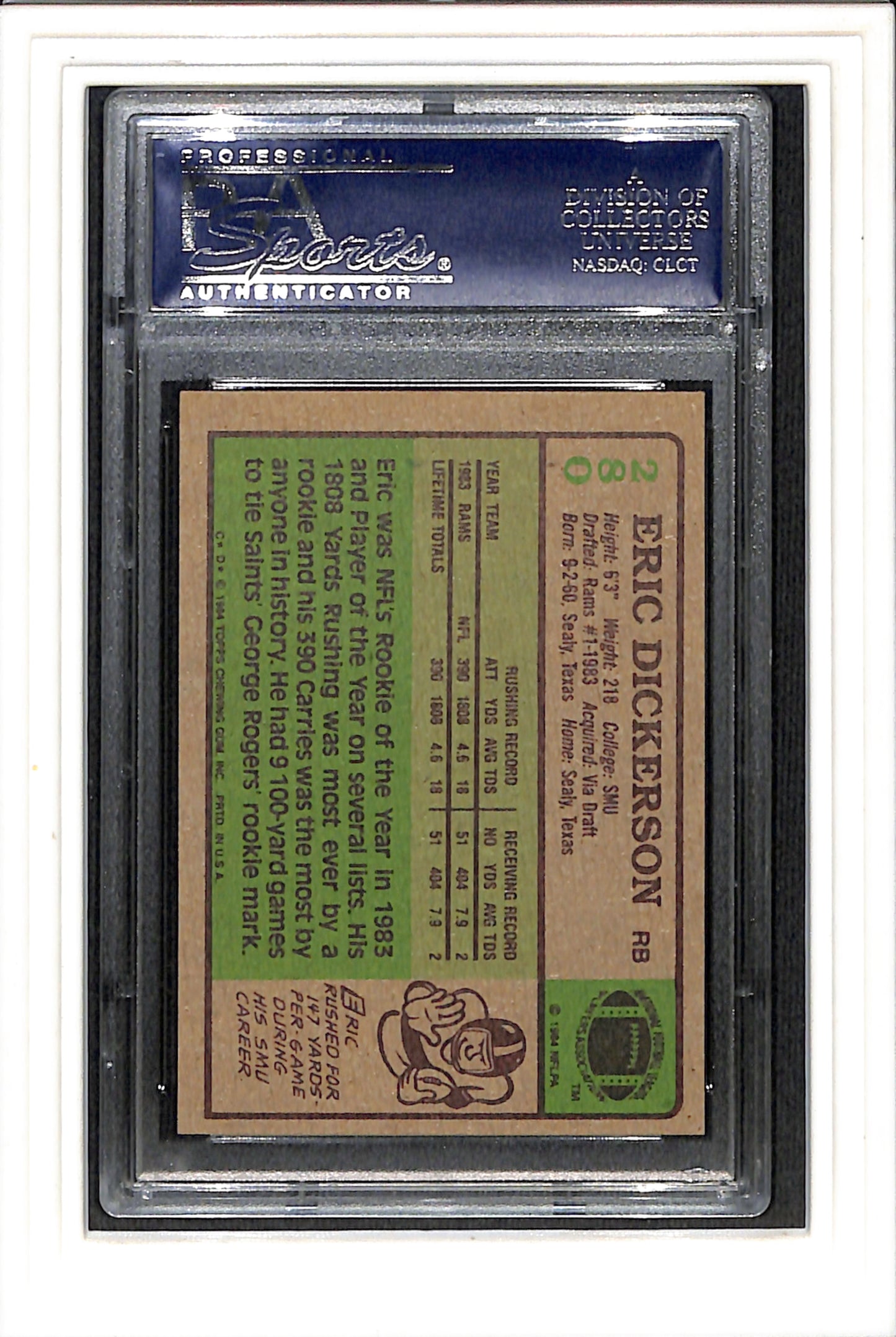 1984 Topps #280 Eric Dickerson PSA 7 SN 21215624