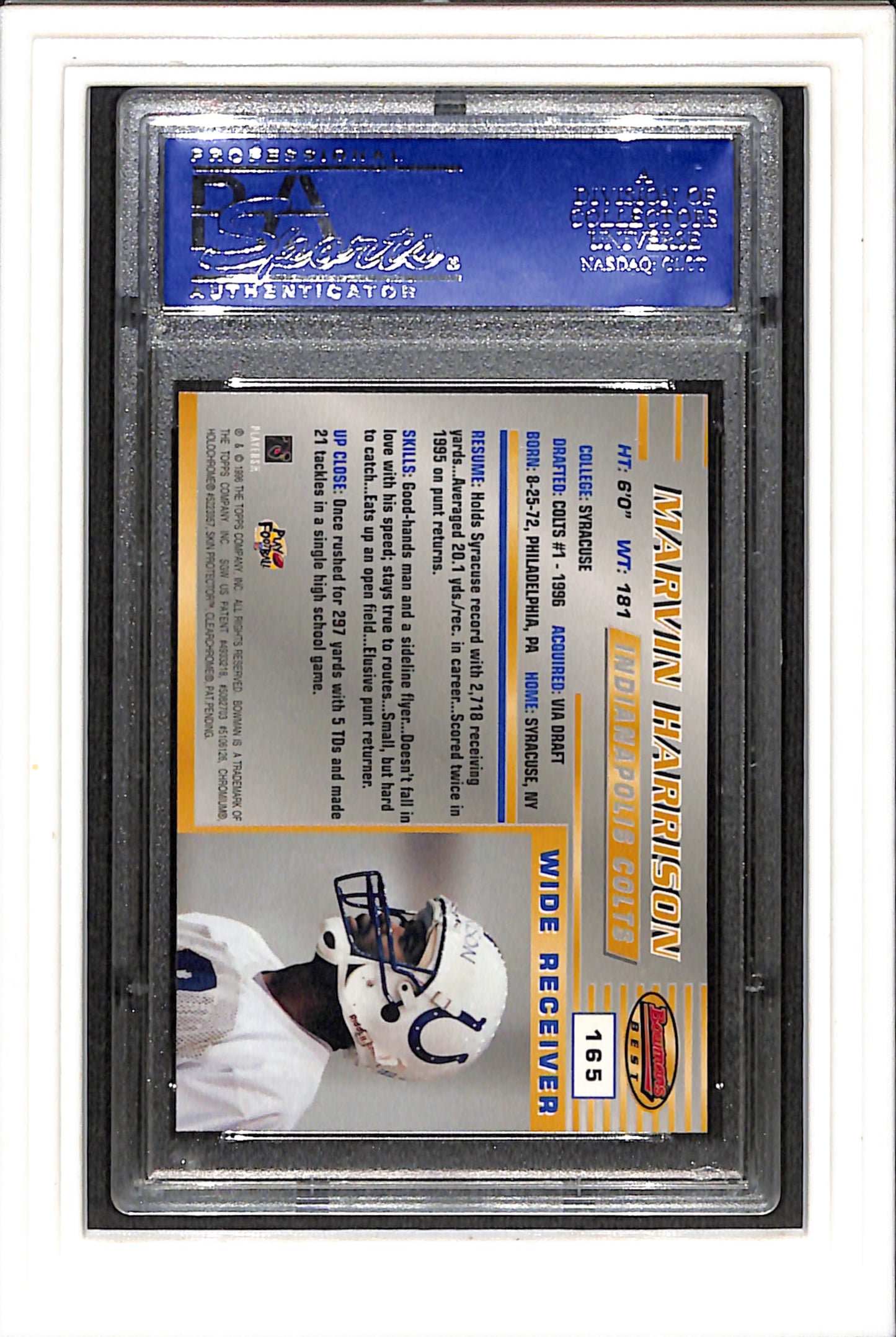 1996 Bowman'S Best #165 Marvin Harrison PSA 9 SN 30577494