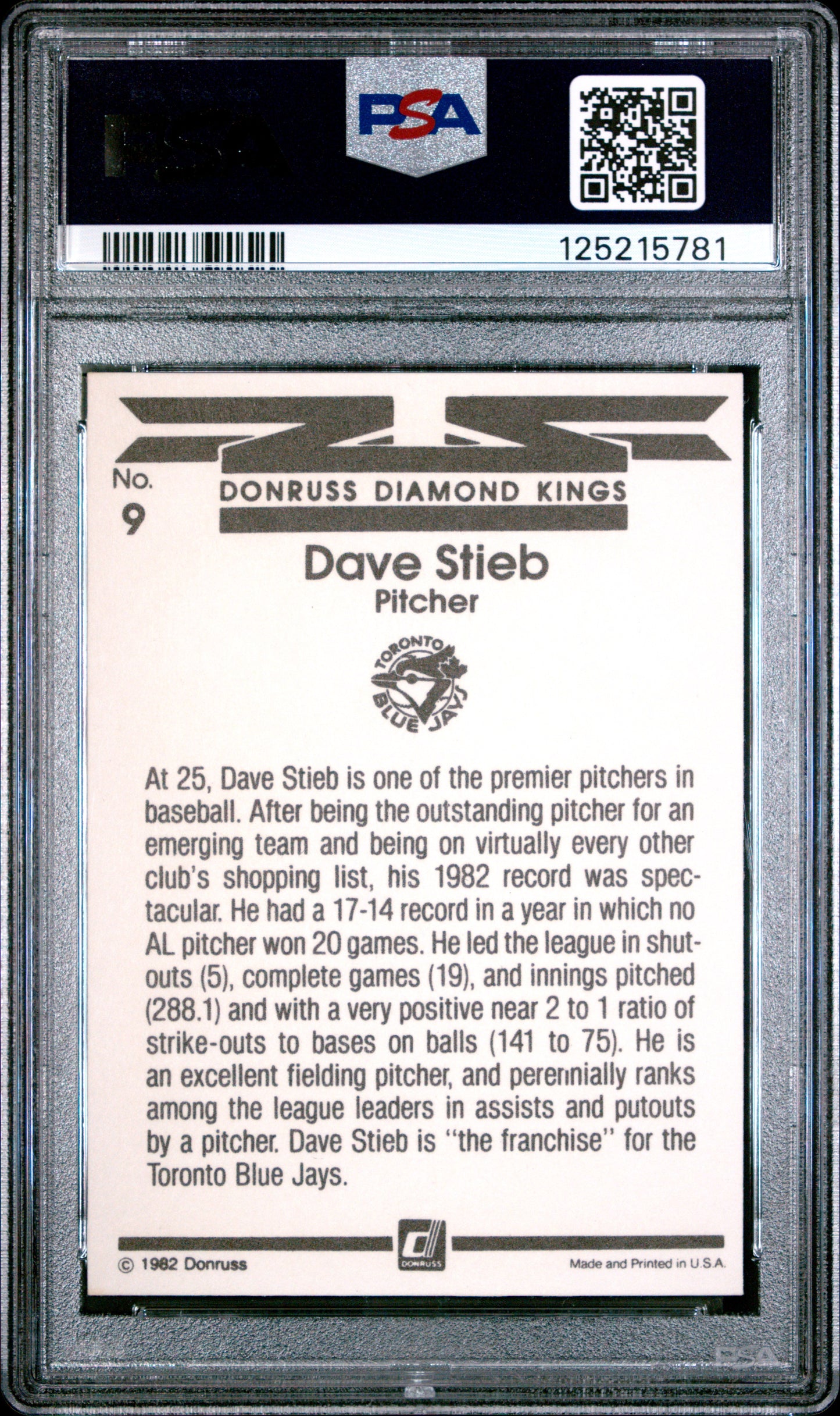 1983 Donruss #9 Dave Stieb Diamond Kings PSA 4 SN 125215781