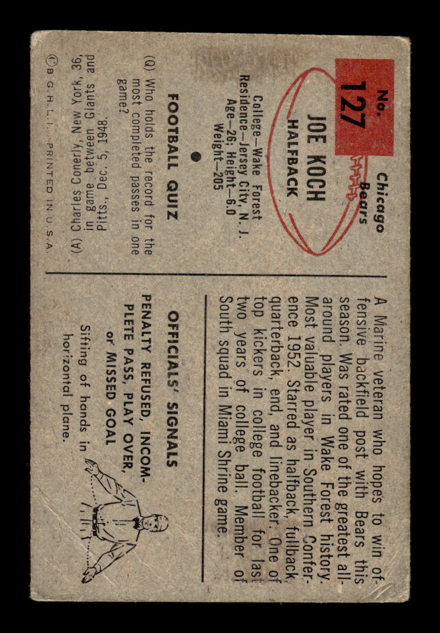 1954 Bowman #127 Joe Koch Chicago Bears F/G CS26017008