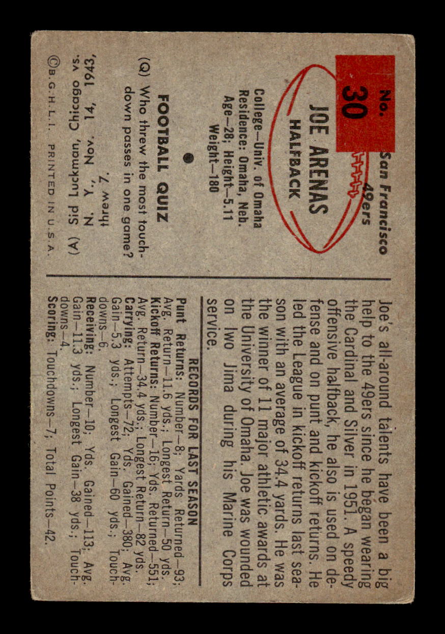 1954 Bowman #30 Joe Arenas San Francisco 49ers F/G CS26017010