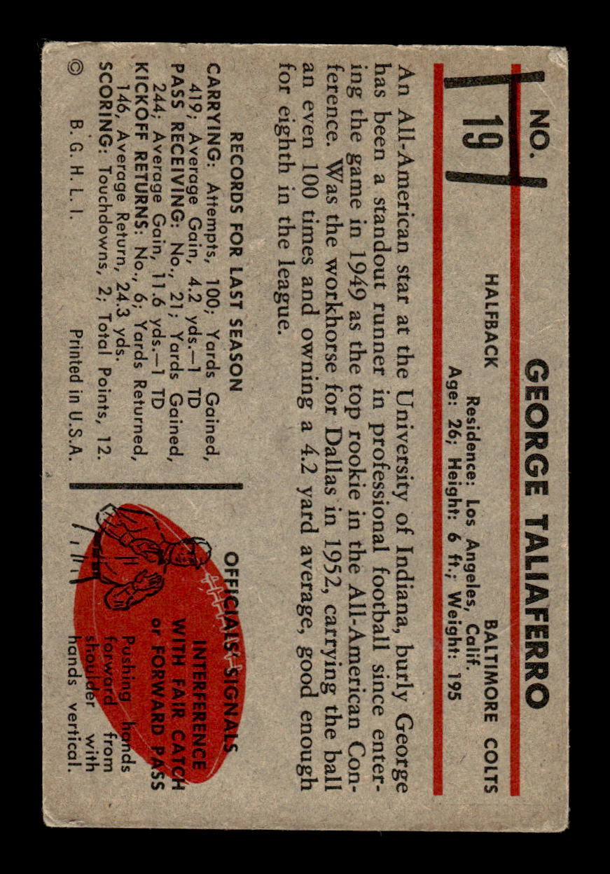 1953 Bowman #19 George Taliaferro Baltimore Colts F/G CS26017014
