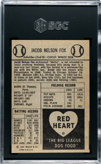 1954 Red Heart Dog Food Nelson Fox SGC 6 SN 5828718