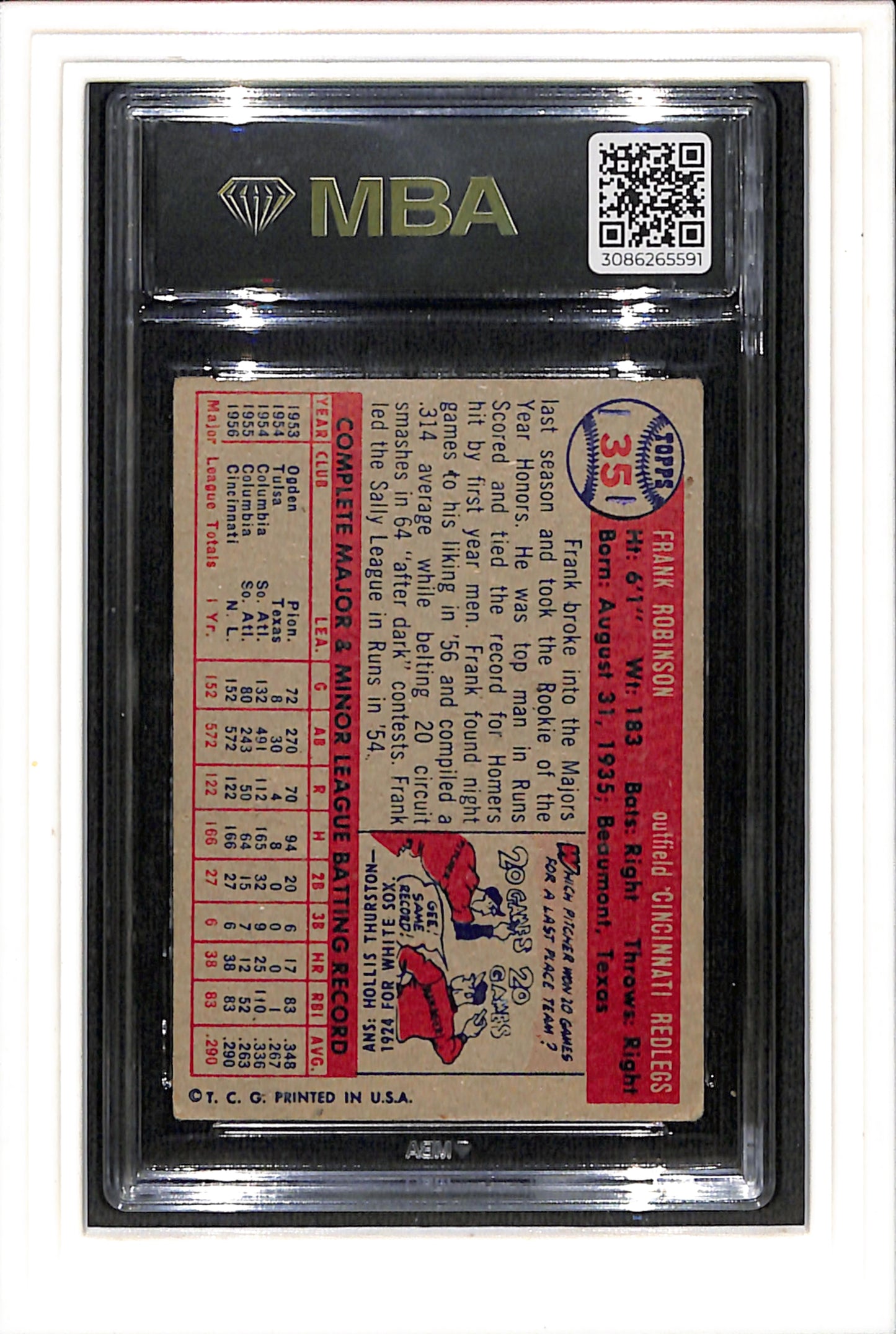 1957 Topps #35 Frank Robinson MBA 3 SN 3086265591
