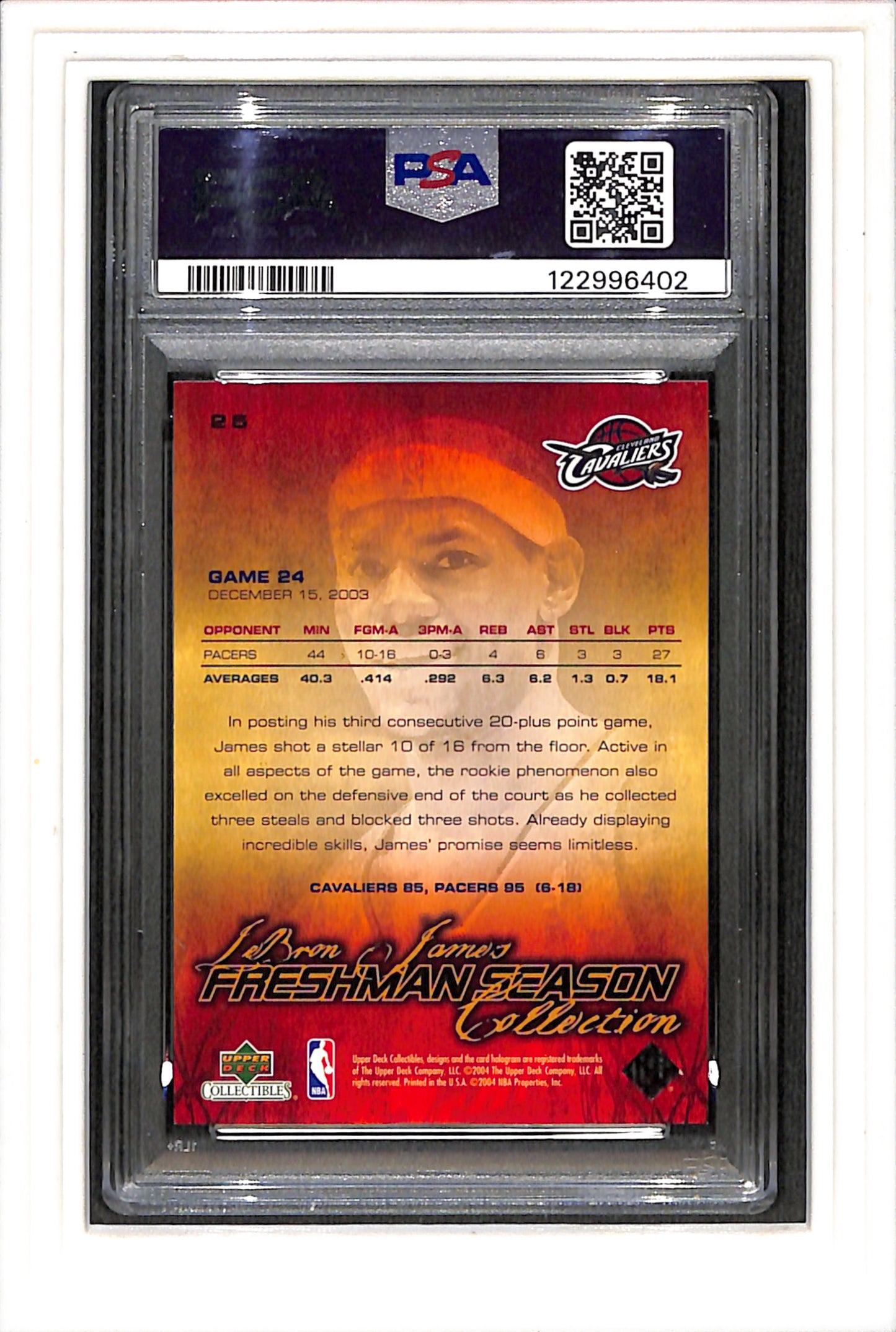 2003 Ud Collectibles Lebron James Freshman Season #25 PSA 9 SN 122996402