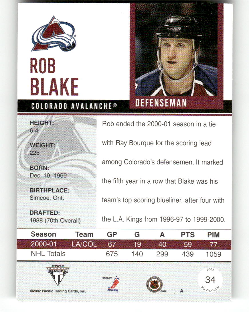 2001-02 Pacific Private Stock Titanium #34 Rob Blake EX CS26017142
