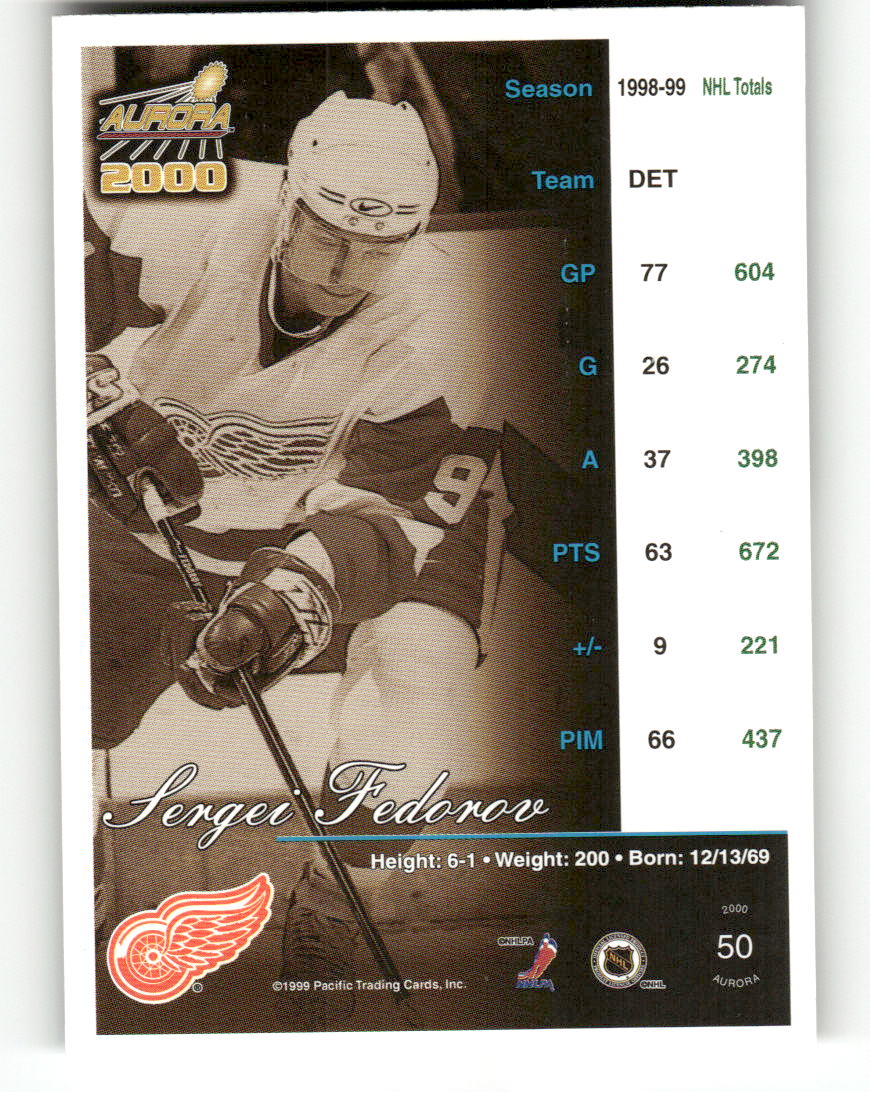 1999-00 Pacific Aurora #50 Sergei Fedorov Detroit Red Wings EX CS26017147