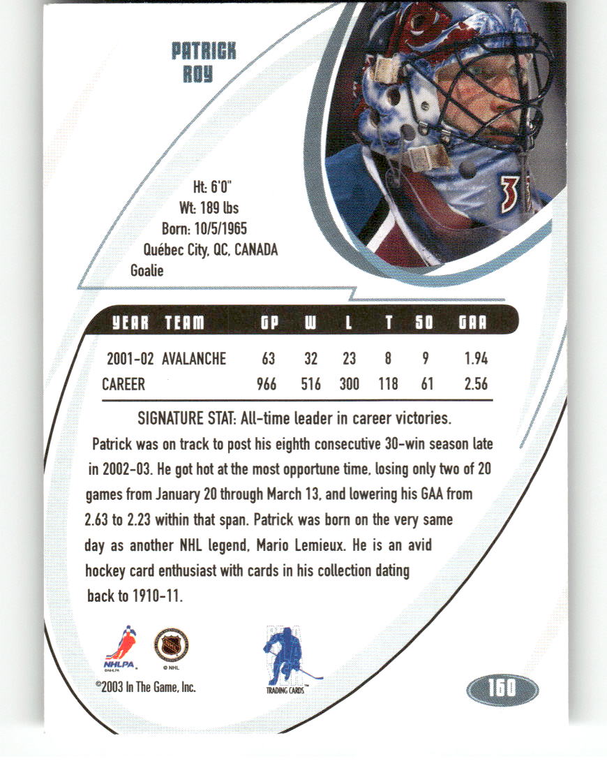 2002-03 Be a Player Signature Series #160 Patrick Roy EX CS26017153