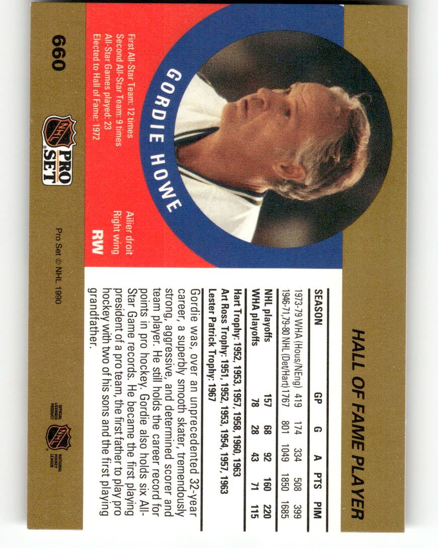 1990-91 Pro Set #660b Gordie Howe Hartford Whalers EX CS26017155