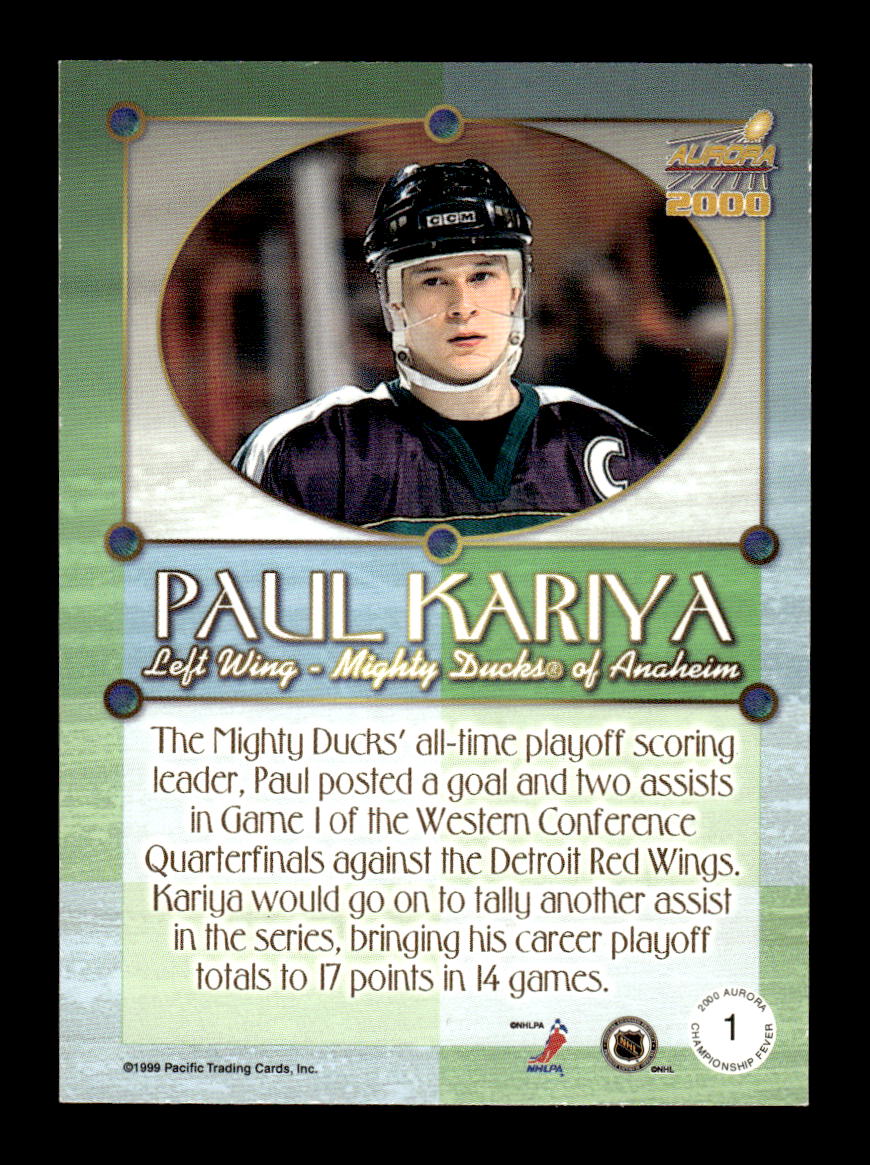 1999-00 Pacific Aurora #1 Paul Kariya Anaheim Mighty Ducks EX CS26017157
