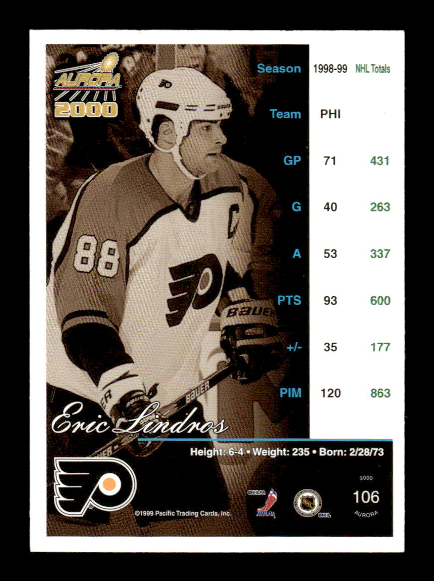 1999-00 Pacific Aurora #106 Eric Lindros Philadelphia Flyers EX CS26017164