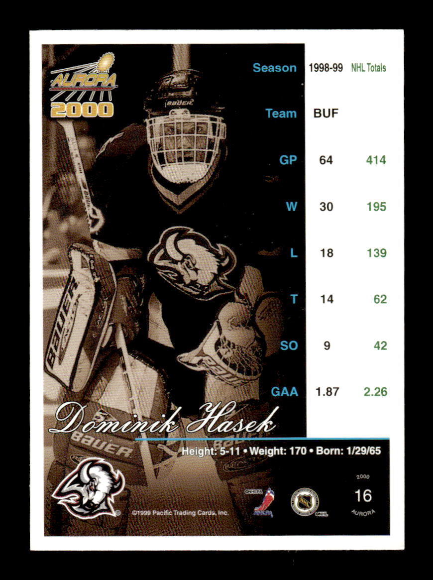 1999-00 Pacific Aurora #16 Dominik Hasek Buffalo Sabres EX CS26017165