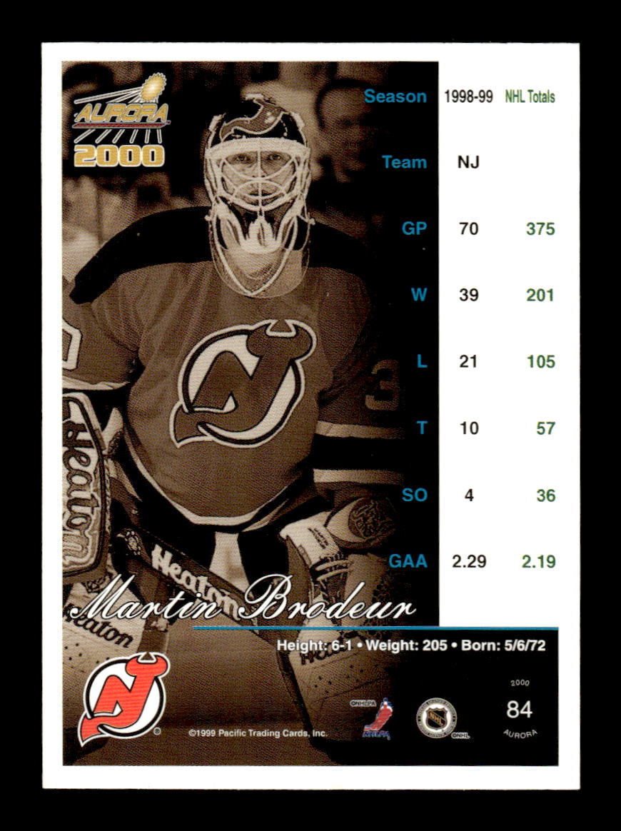 1999-00 Pacific Aurora #84 Martin Brodeur New Jersey Devils EX CS26017167
