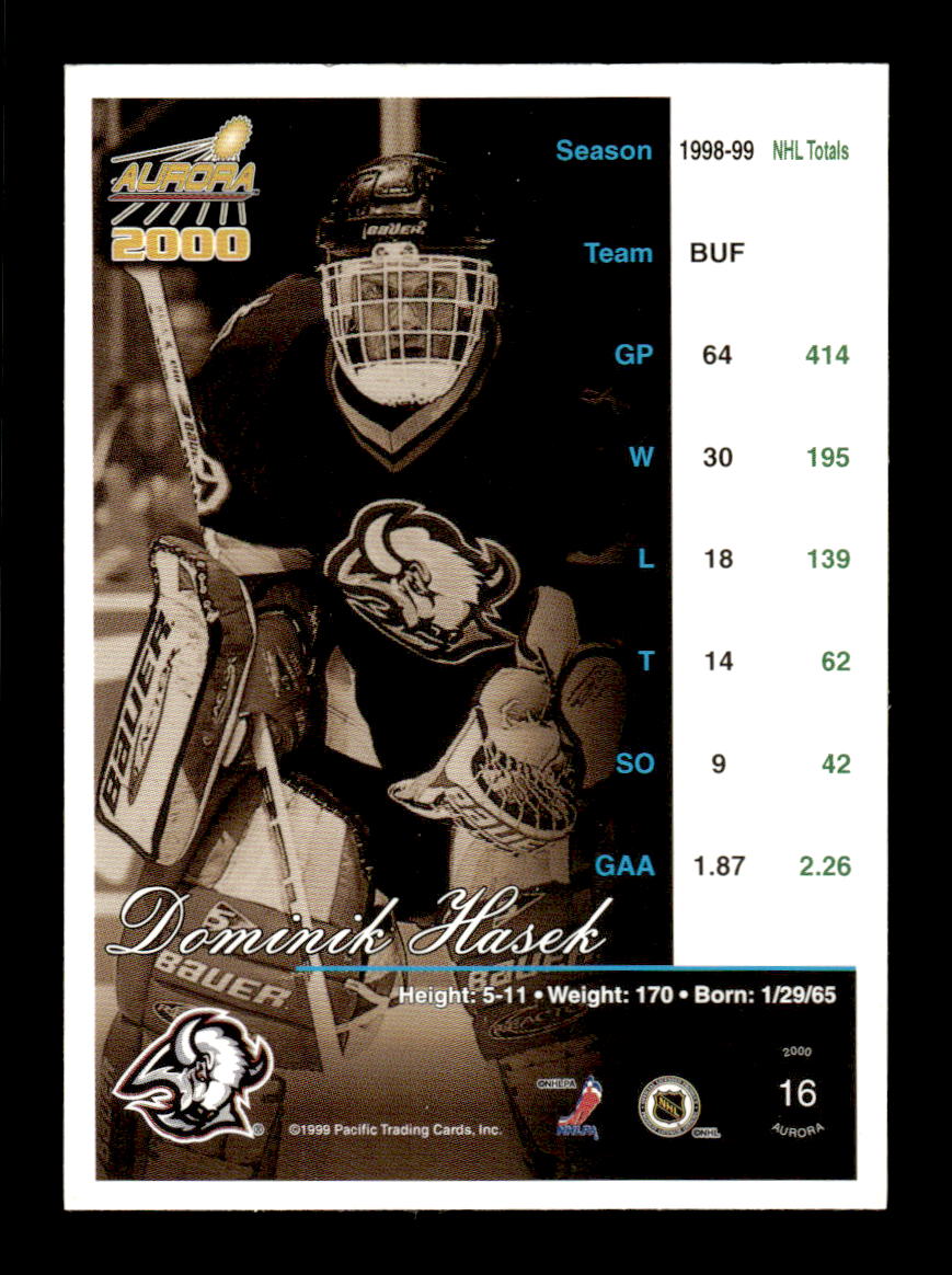 1999-00 Pacific Aurora #16 Dominik Hasek Buffalo Sabres EX CS26017177