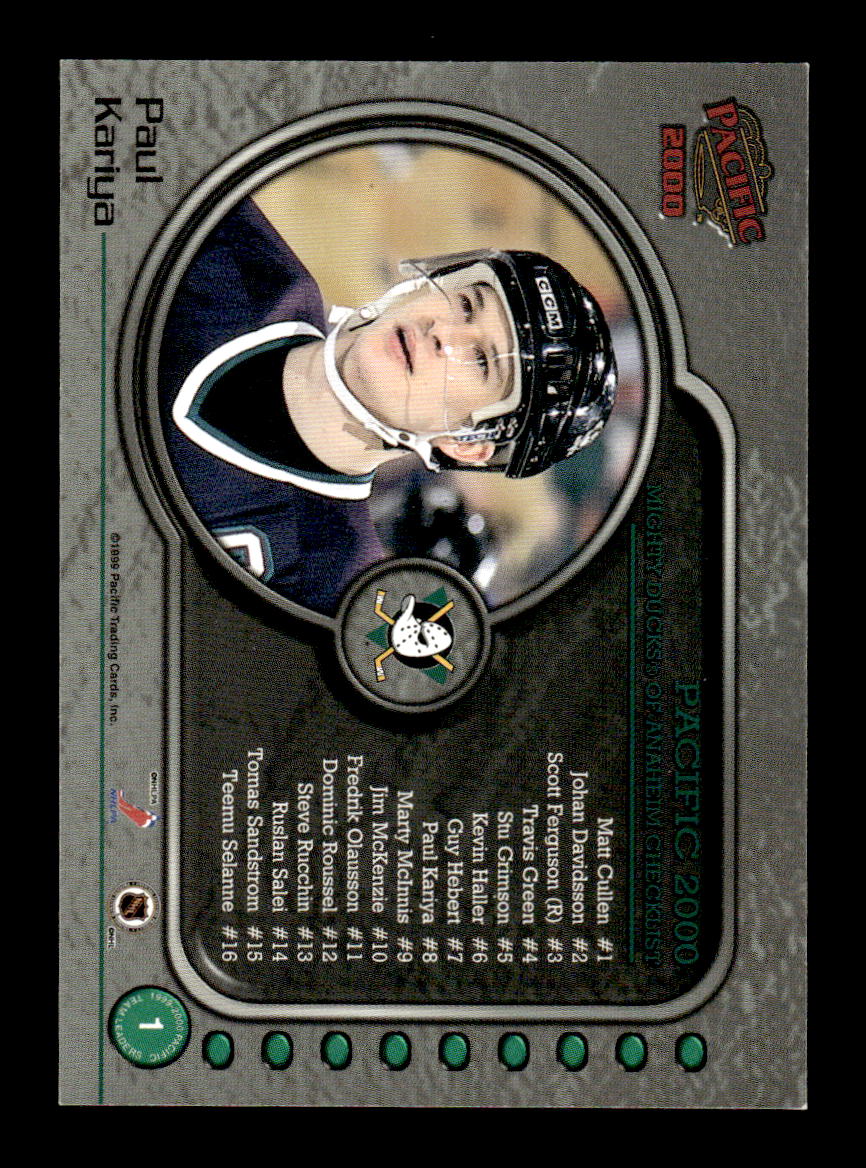 1999-00 Pacific #1 Paul Kariya Anaheim Mighty Ducks EX CS26017186