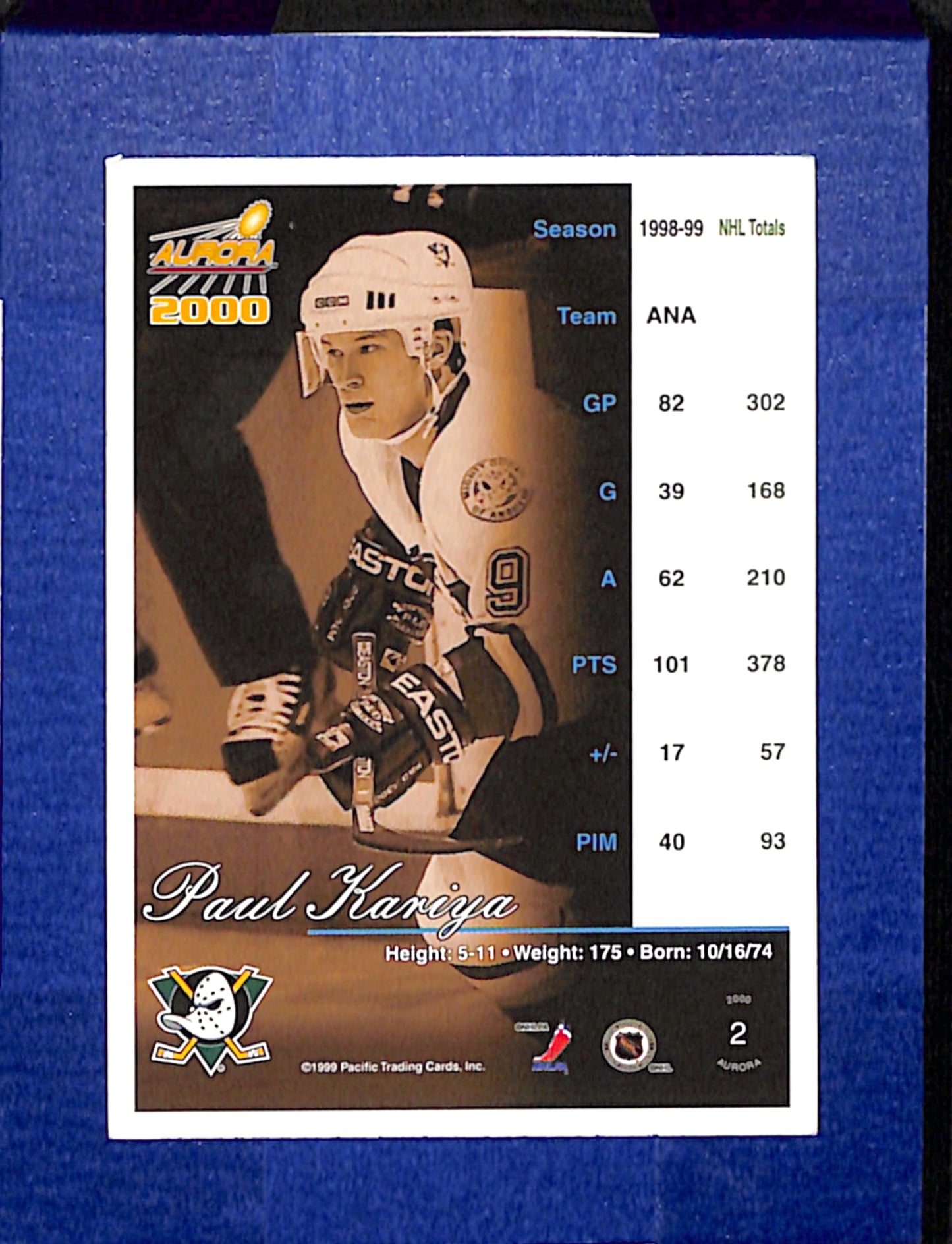 1999-00 Pacific Aurora #2 Paul Kariya Anaheim Mighty Ducks EXMT CS26017215
