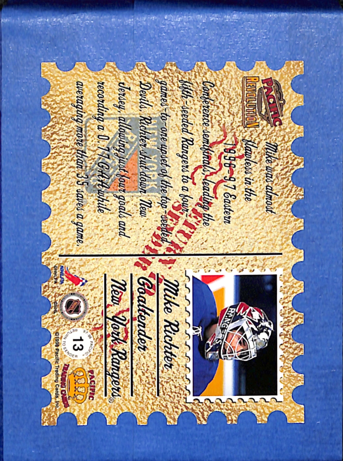 1997-98 Pacific Revolution #13 Mike Richter New York Rangers EXMT CS26017242