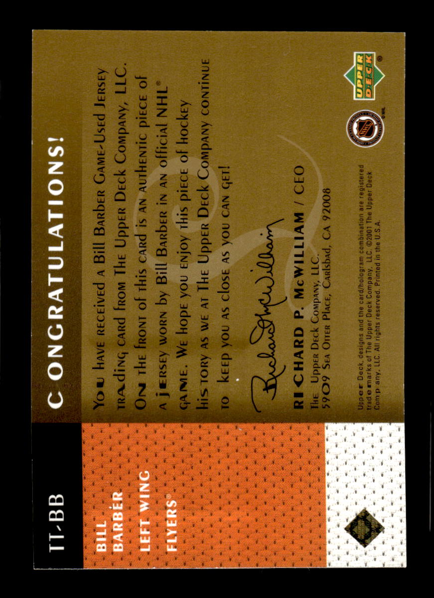 2001-02 Upper Deck Legends #TT-BB Bill Barber Philadelphia Flyers EX CS26017266