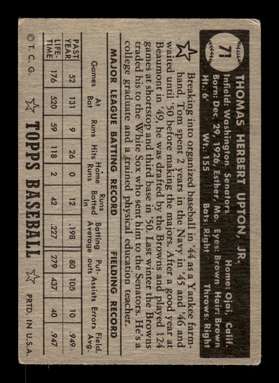 1952 Topps #71 Tom Upton BLK BK Washington Senators LOW GRADE CS26017330