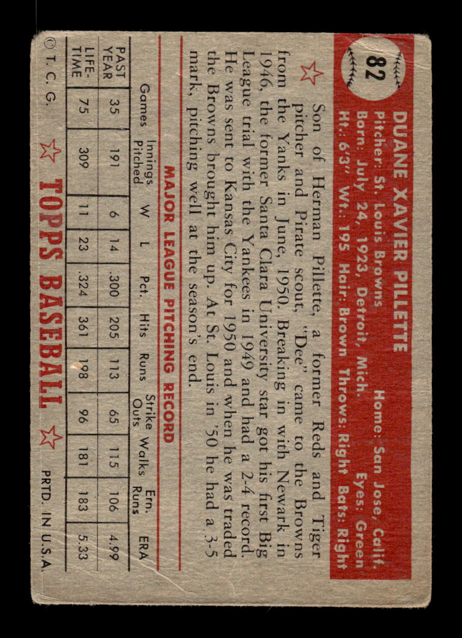 1952 Topps #82 Duane Pillette St. Louis Browns LOW GRADE CS26017337