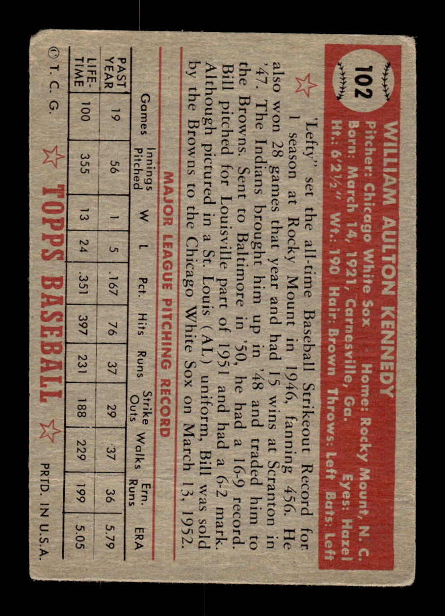 1952 Topps #102 Bill Kennedy Chicago White Sox LOW GRADE CS26017344