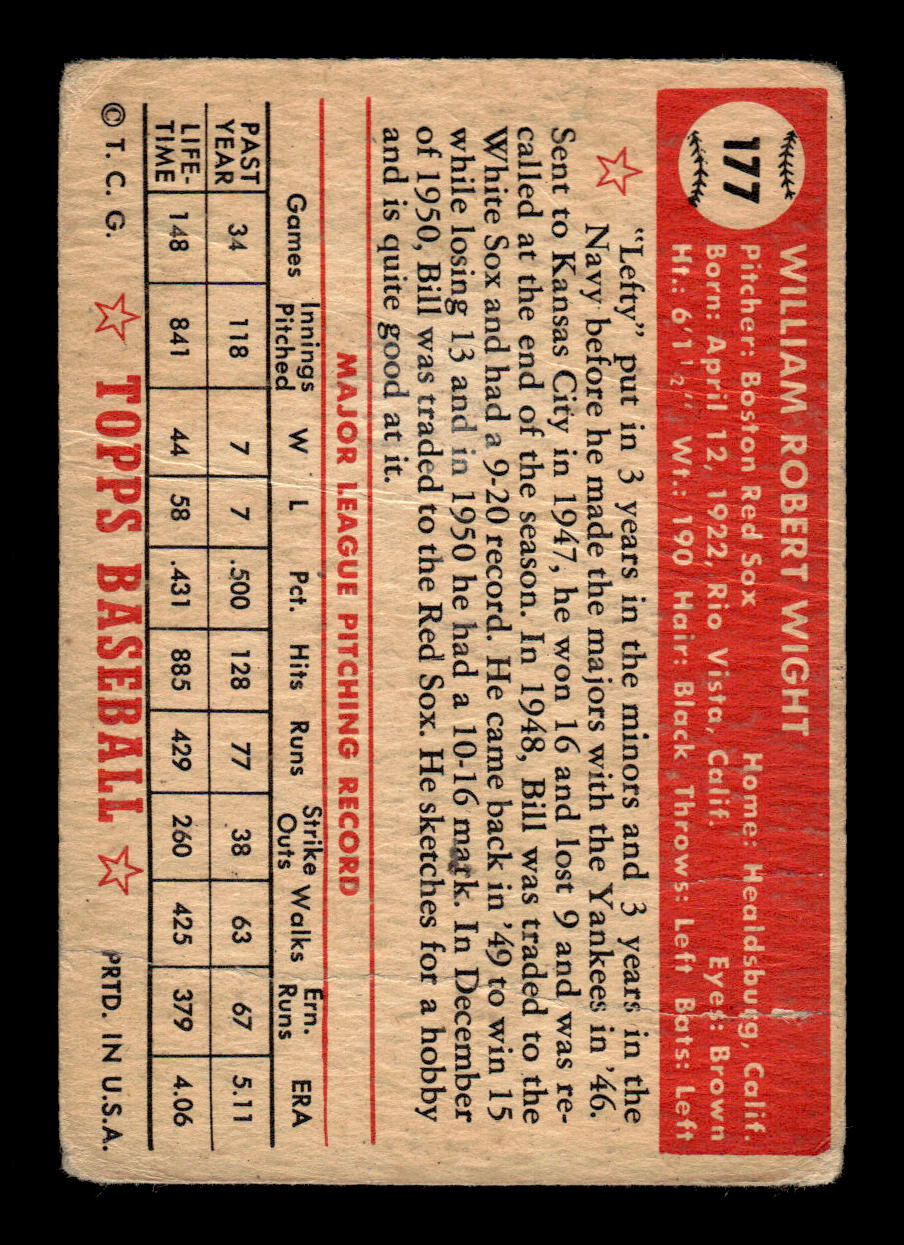 1952 Topps #177 Bill Wight Boston Red Sox LOW GRADE CS26017357