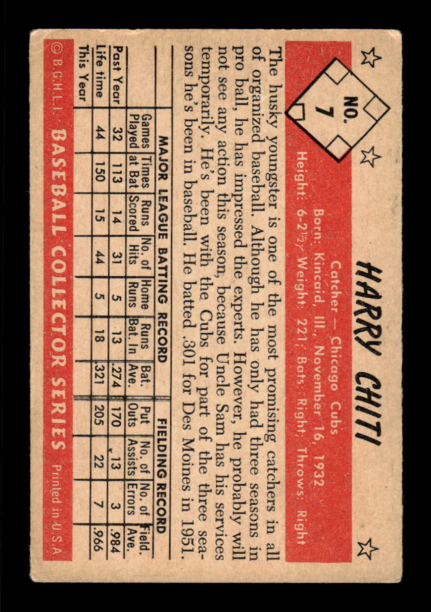 1953 Bowman Color #7 Harry Chiti Chicago Cubs VG CS26017370