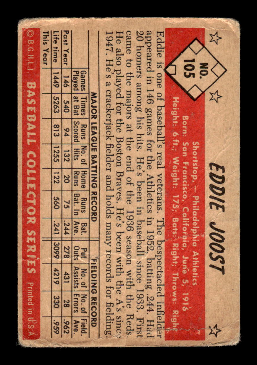 1953 Bowman Color #105 Eddie Joost Philadelphia Athletics LOW GRADE CS26017380