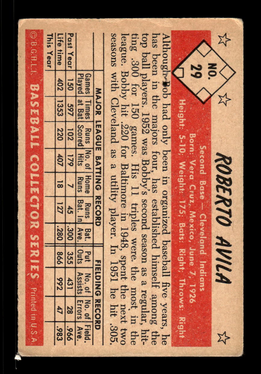 1953 Bowman Color #29 Roberto Avila Cleveland Indians LOW GRADE CS26017384
