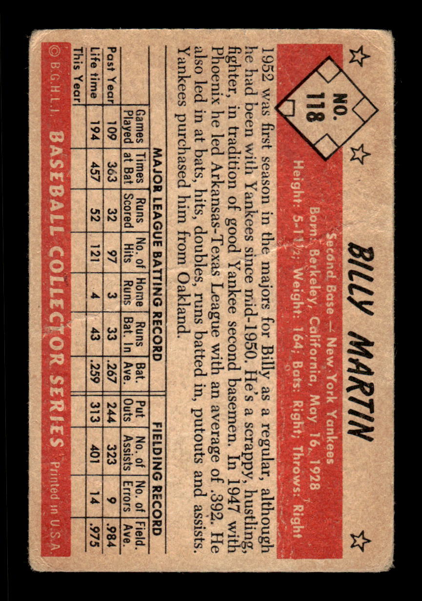 1953 Bowman Color #118 Billy Martin New York Yankees LOW GRADE CS26017392