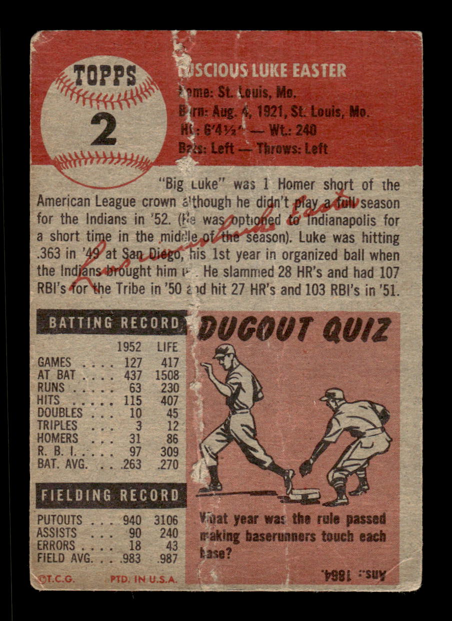 1953 Topps #2 Luke Easter Cleveland Indians Poor CS26017396