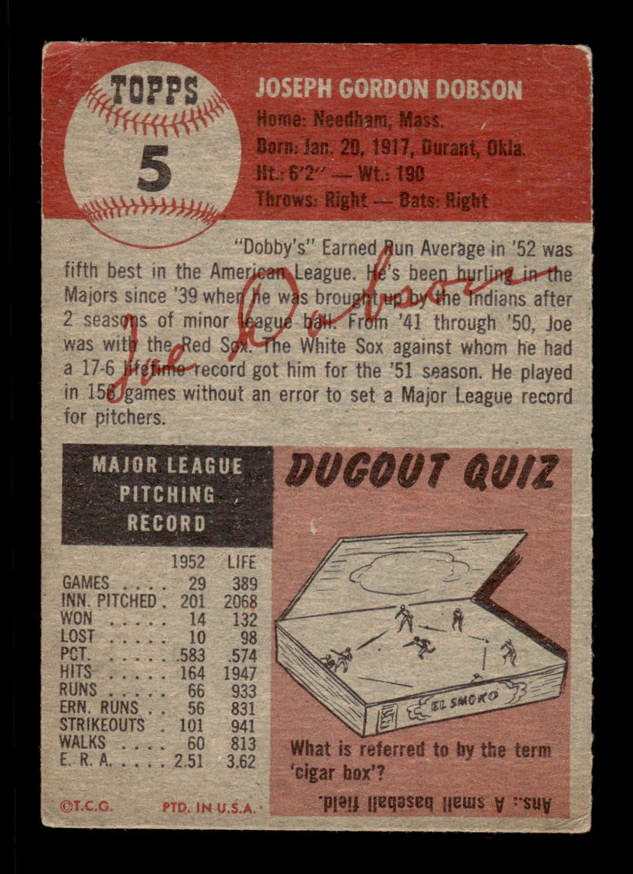 1953 Topps #5 Joe Dobson Chicago White Sox VG CS26017399