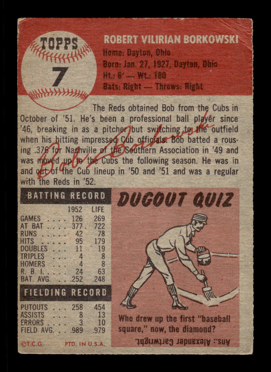 1953 Topps #7 Bob Borkowski Cincinnati Reds VG CS26017400