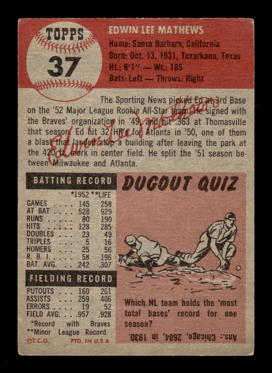 1953 Topps #37 Ed Mathews Boston Braves VG CS26017417