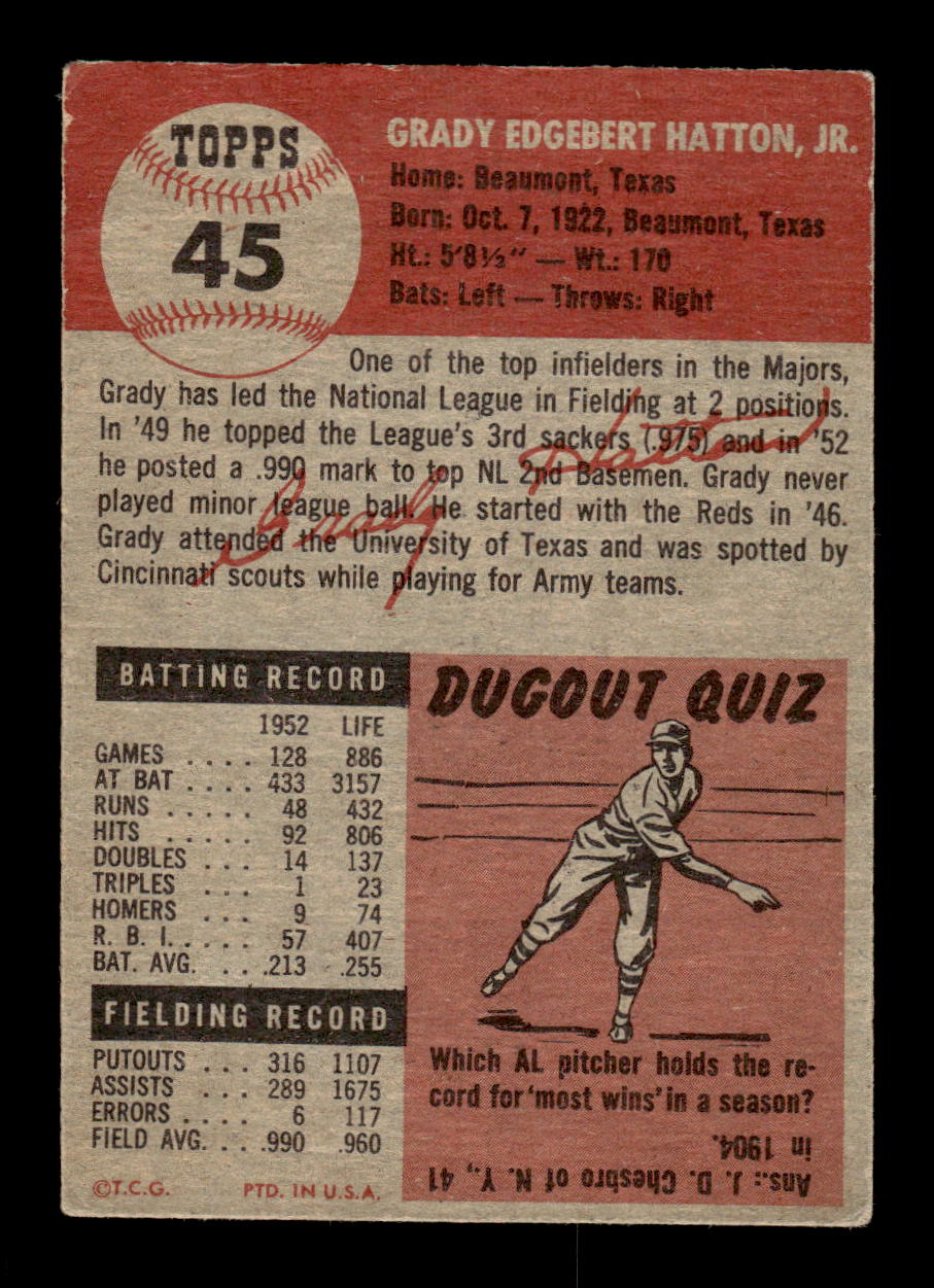 1953 Topps #45 Grady Hatton Cincinnati Reds VG CS26017422