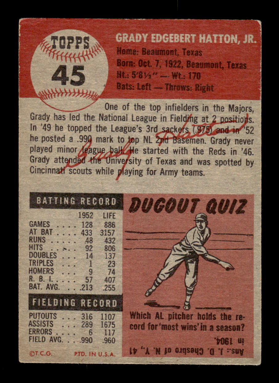 1953 Topps #45 Grady Hatton Cincinnati Reds VG CS26017423