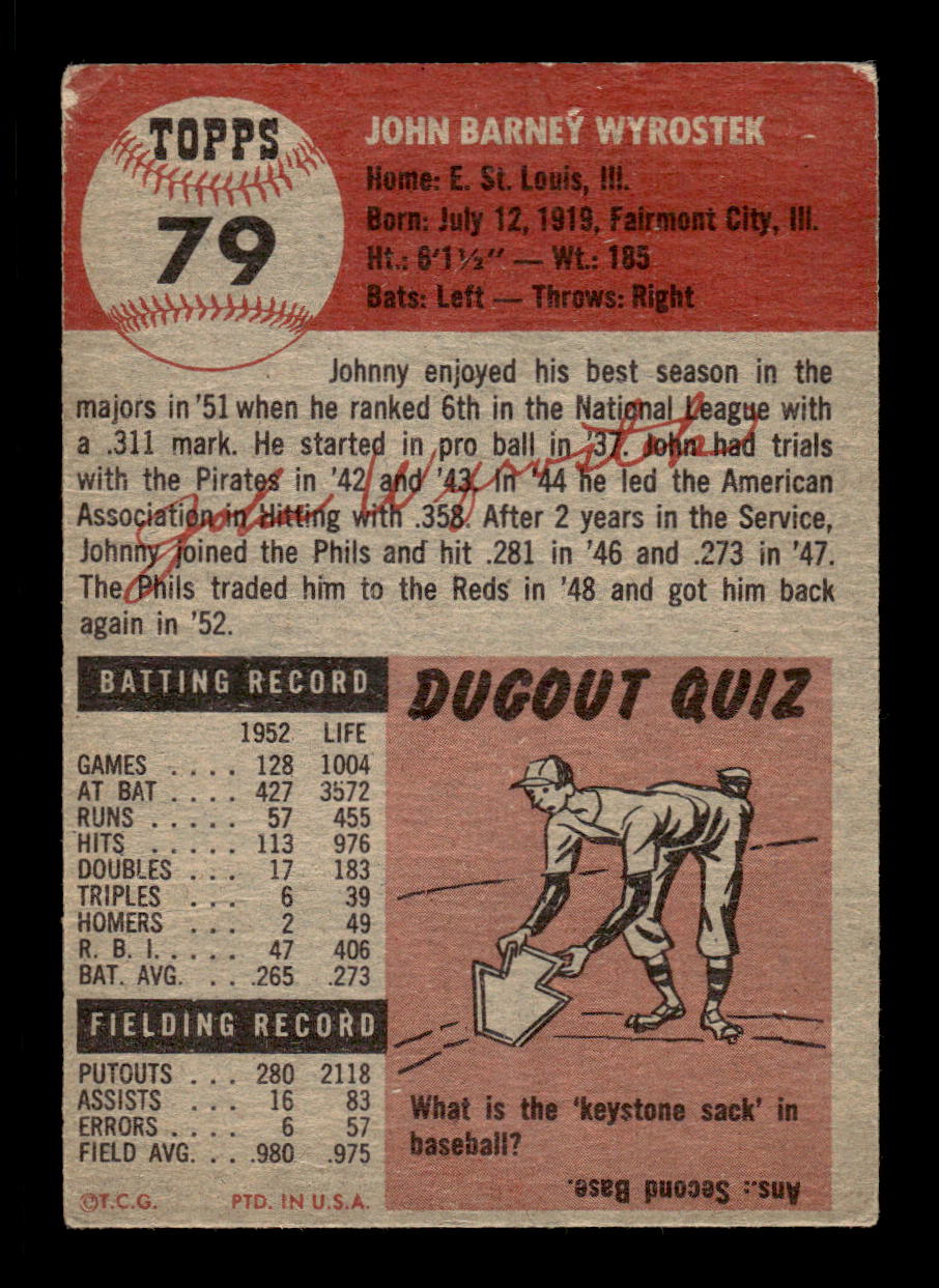 1953 Topps #79 Johnny Wyrostek Philadelphia Phillies LOW GRADE CS26017447