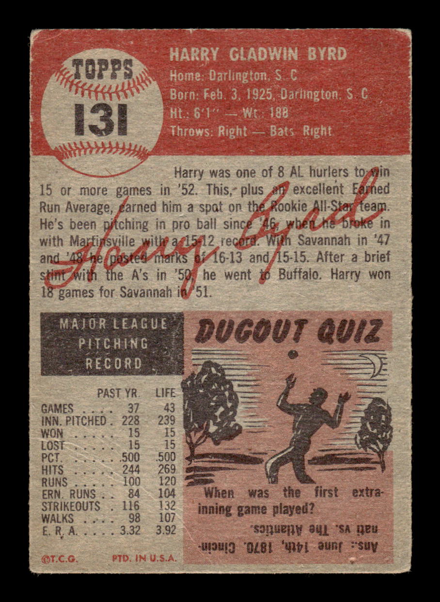 1953 Topps #131 Harry Byrd Philadelphia Athletics LOW GRADE CS26017453