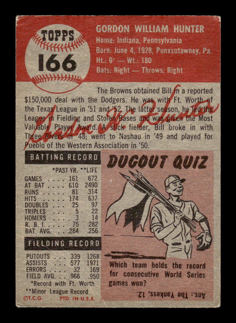 1953 Topps #166 Billy Hunter St. Louis Browns VG CS26017454