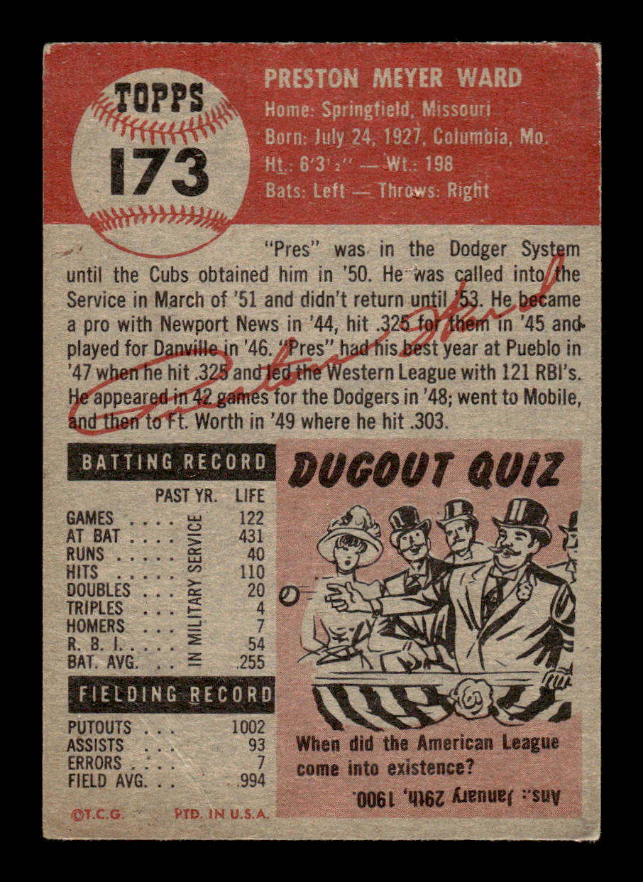 1953 Topps #173 Preston Ward Chicago Cubs VG CS26017457