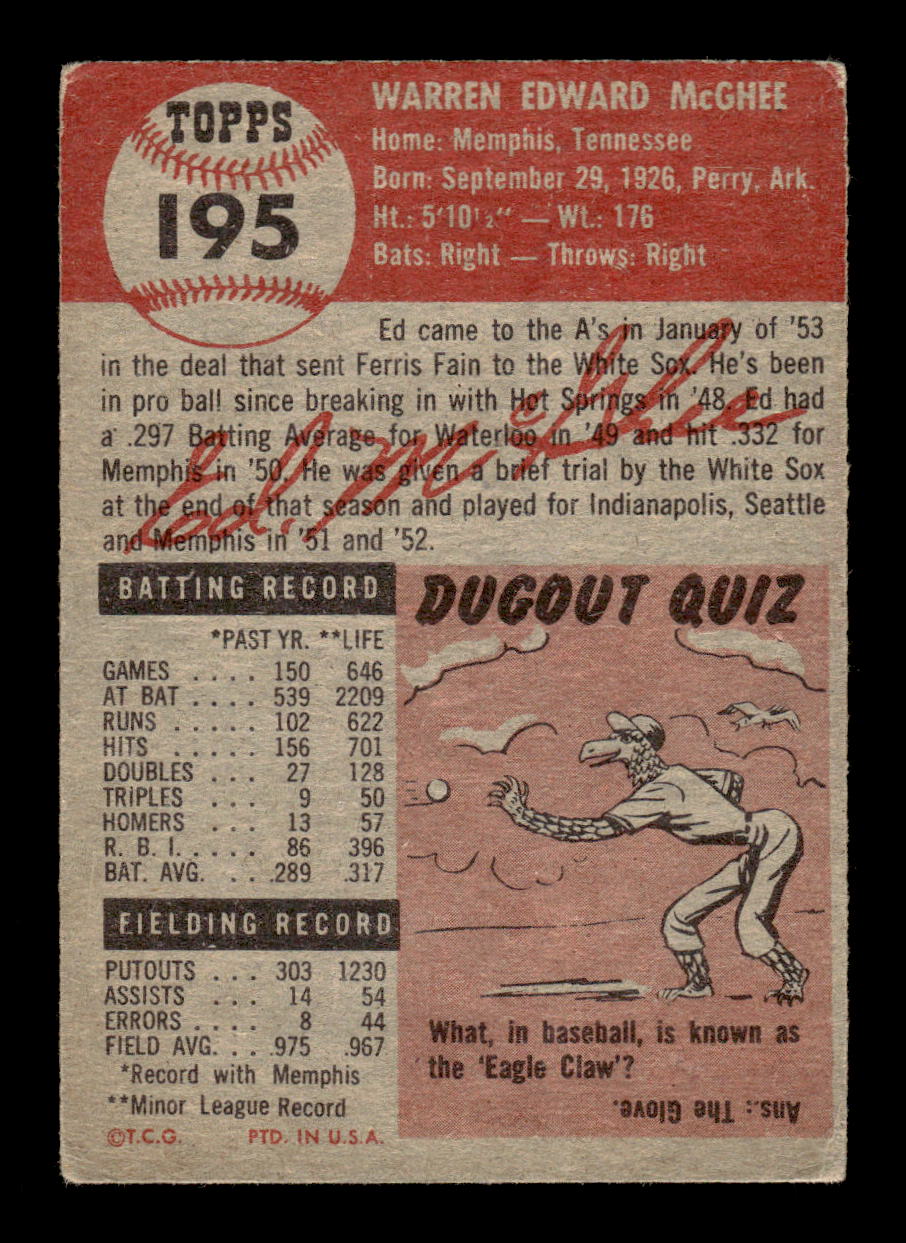 1953 Topps #195 Ed McGhee Philadelphia Athletics VG CS26017466