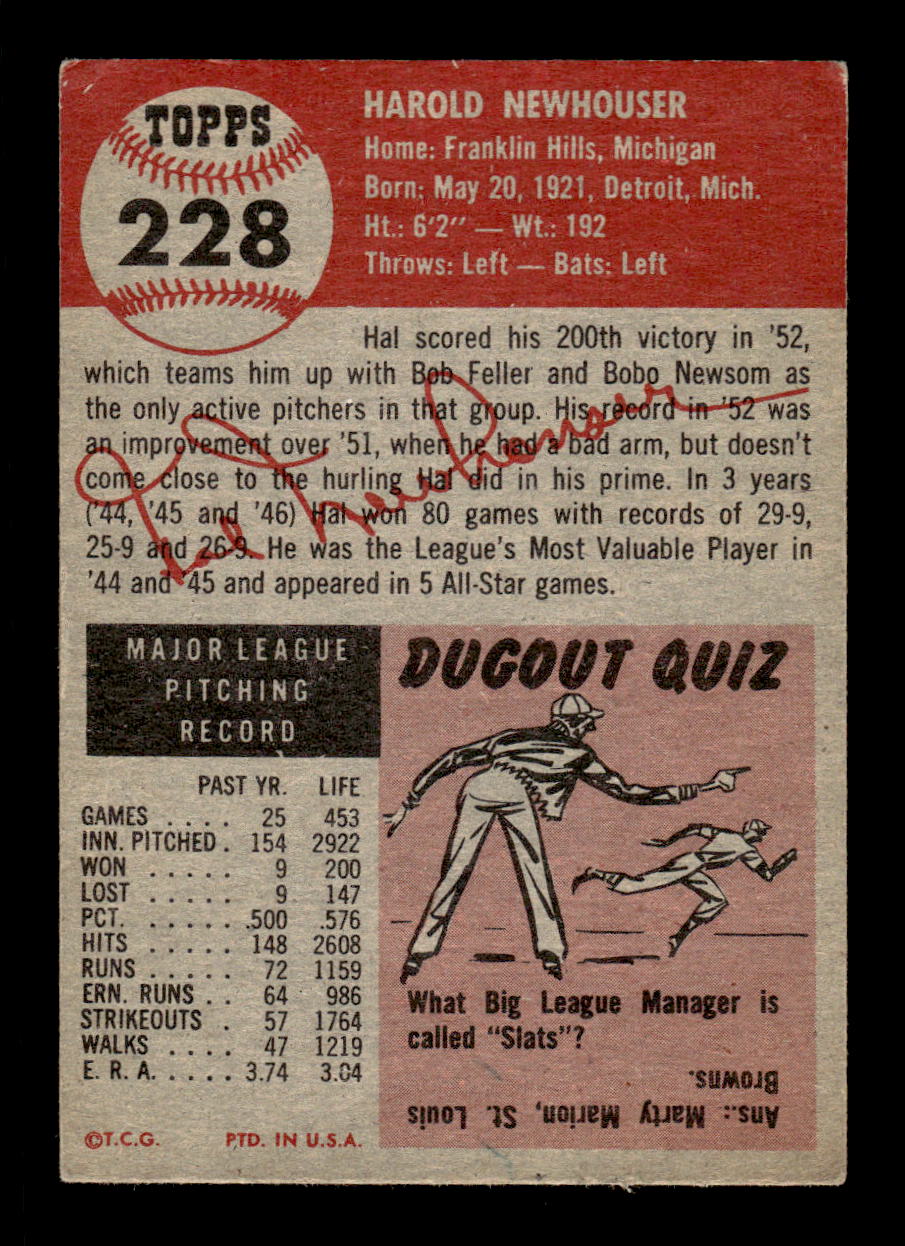 1953 Topps #228 Hal Newhouser Detroit Tigers VG CS26017475