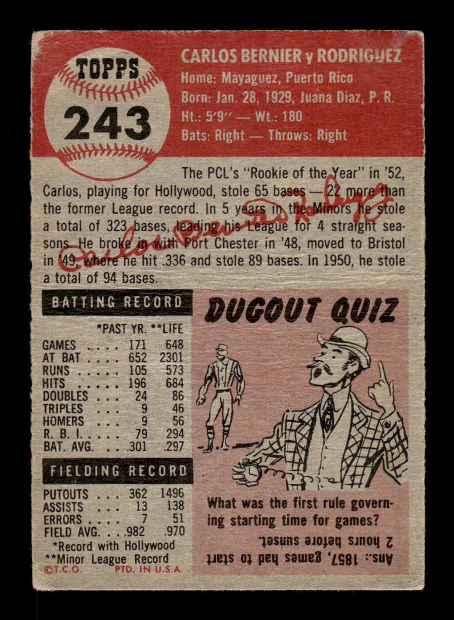 1953 Topps #243 Carlos Bernier Pittsburgh Pirates LOW GRADE CS26017479