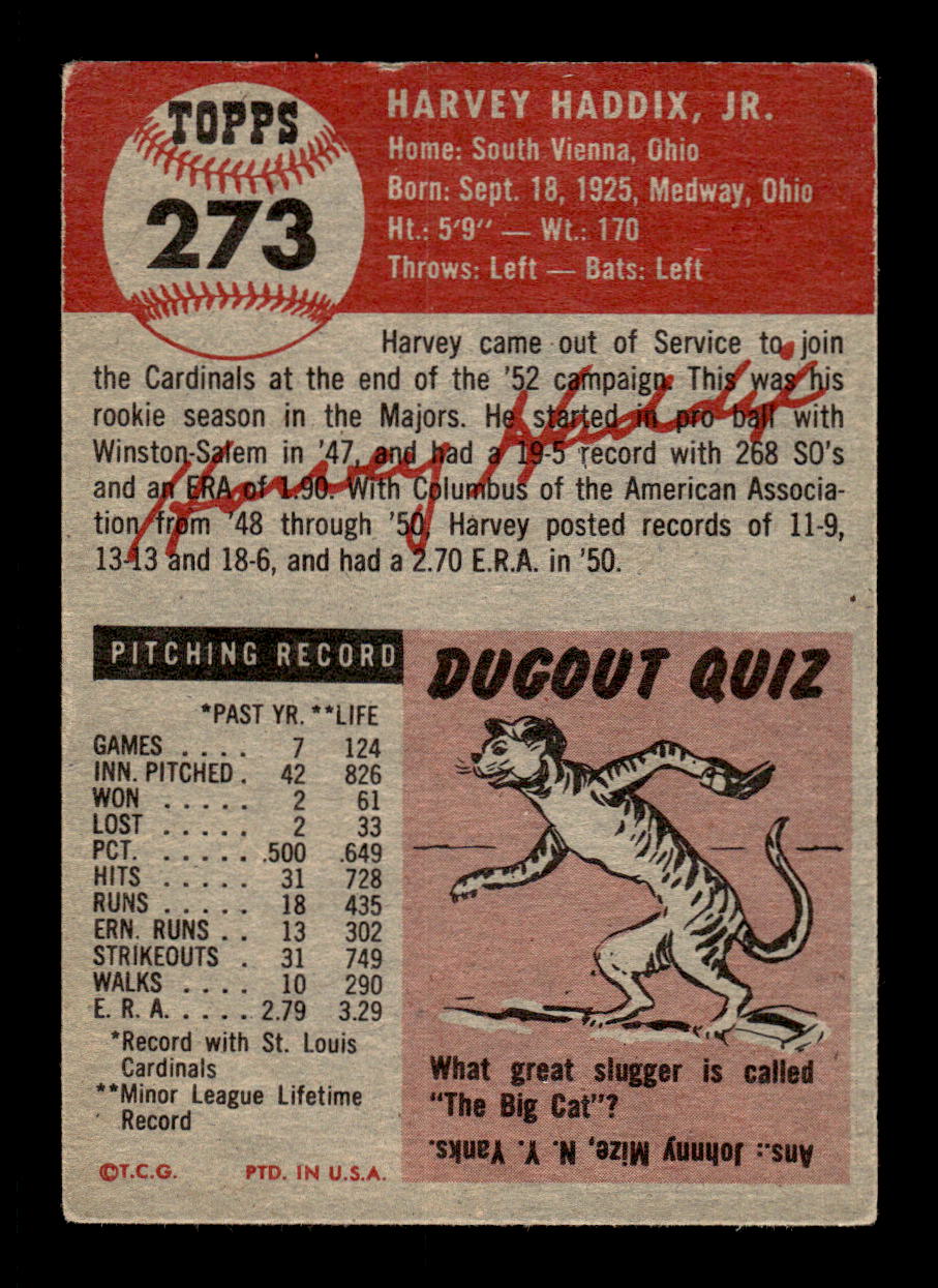 1953 Topps #273 Harvey Haddix St. Louis Cardinals LOW GRADE CS26017483