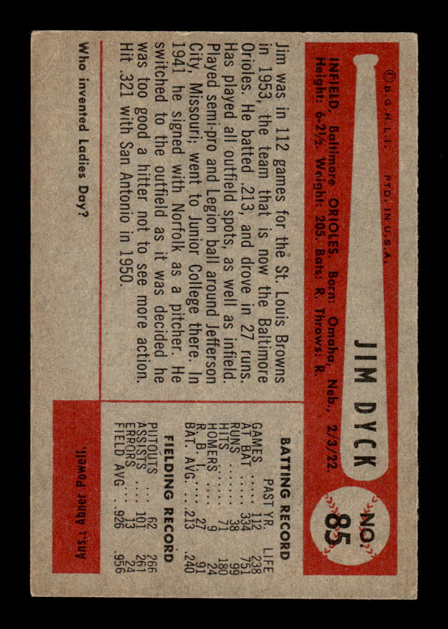 1954 Bowman #85 Jim Dyck Baltimore Orioles VG CS26017487