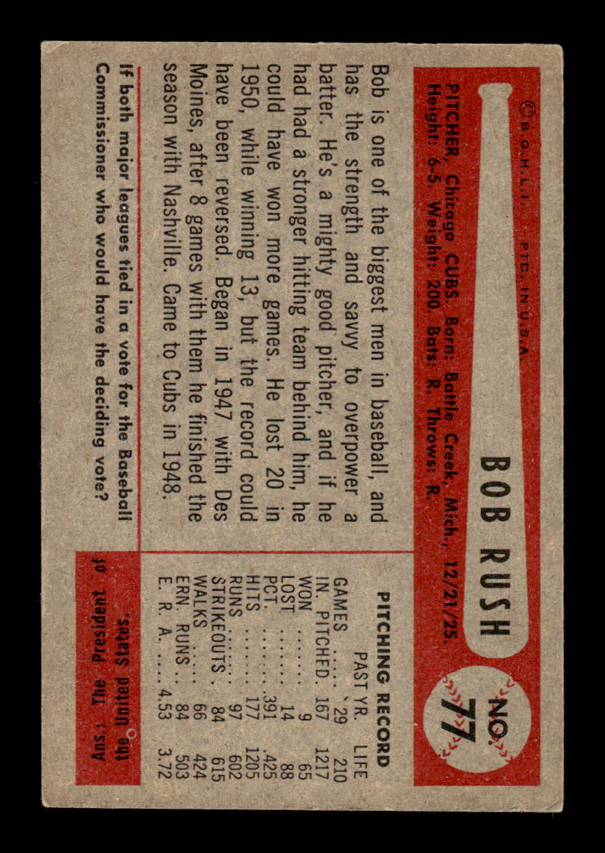 1954 Bowman #77 Bob Rush Chicago Cubs VG CS26017494
