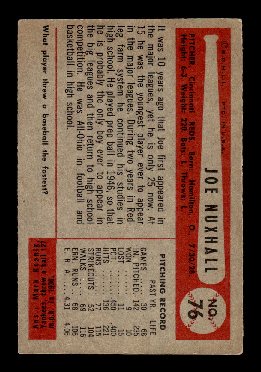 1954 Bowman #76 Joe Nuxhall Cincinnati Reds VG CS26017496