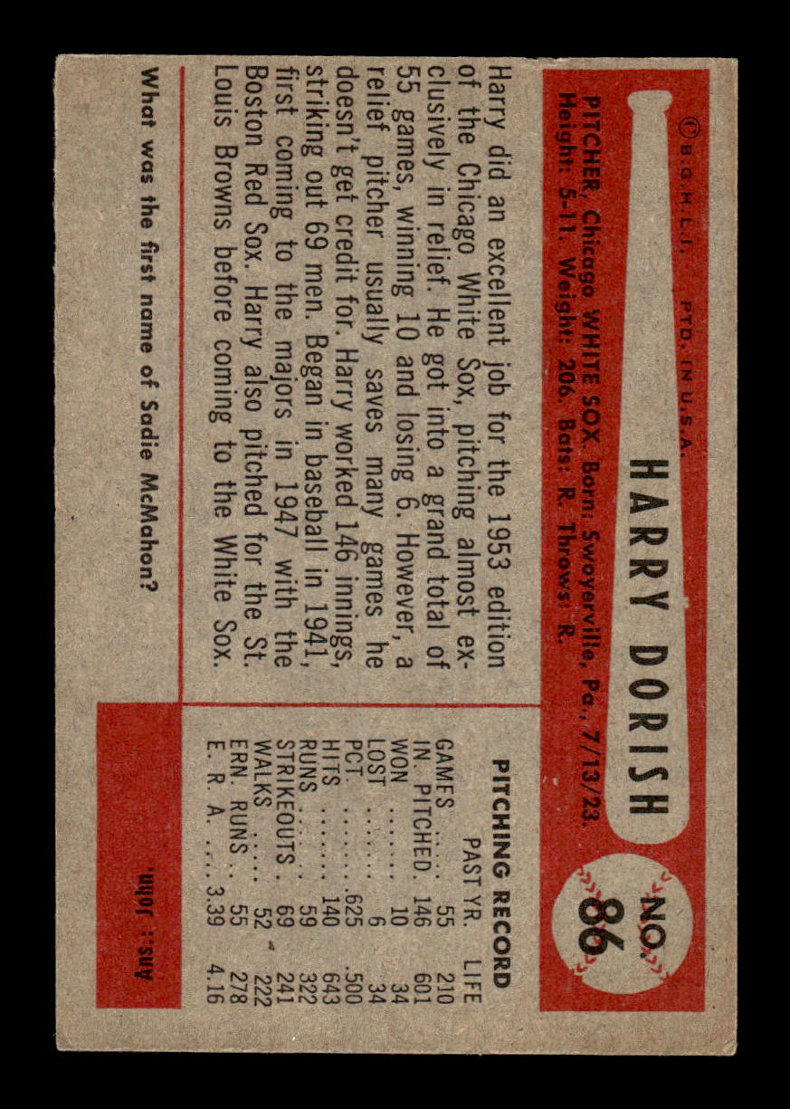 1954 Bowman #86 Harry Dorish Chicago White Sox VG CS26017502